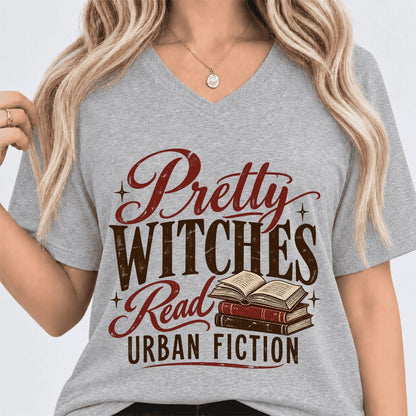 Pretty Witches Read Urban Fiction Ultra-Soft V-Neck | Bold Book Lover Gift Athletic Heather