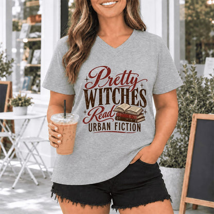 Pretty Witches Read Urban Fiction Ultra-Soft V-Neck | Bold Book Lover Gift Athletic Heather