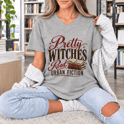 Pretty Witches Read Urban Fiction Ultra-Soft V-Neck | Bold Book Lover Gift Athletic Heather