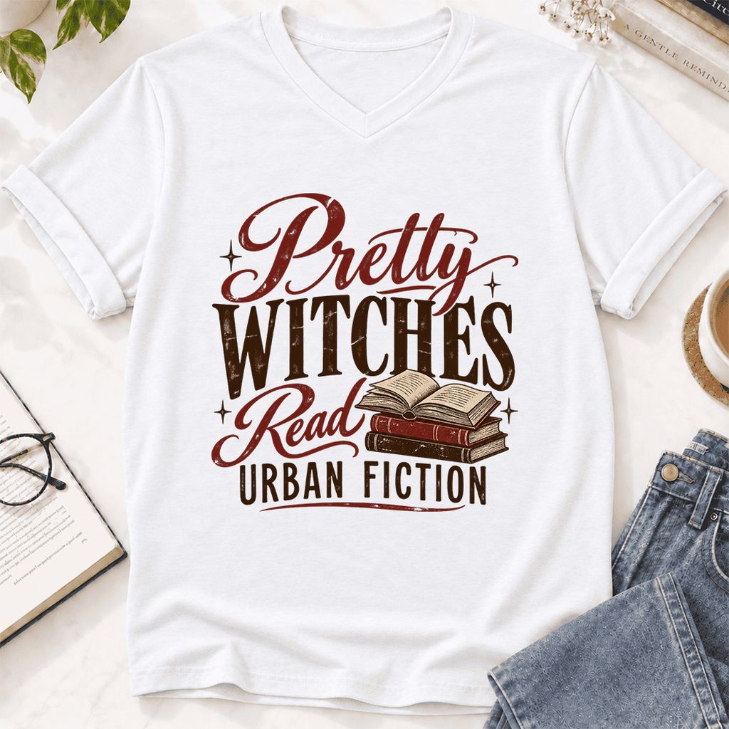 Pretty Witches Read Urban Fiction Ultra-Soft V-Neck | Bold Book Lover Gift White