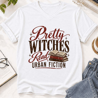 Pretty Witches Read Urban Fiction Ultra-Soft V-Neck | Bold Book Lover Gift White