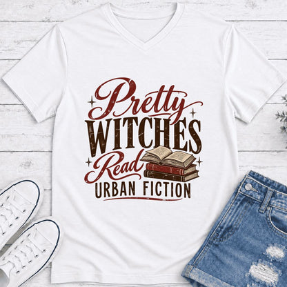 Pretty Witches Read Urban Fiction Ultra-Soft V-Neck | Bold Book Lover Gift White