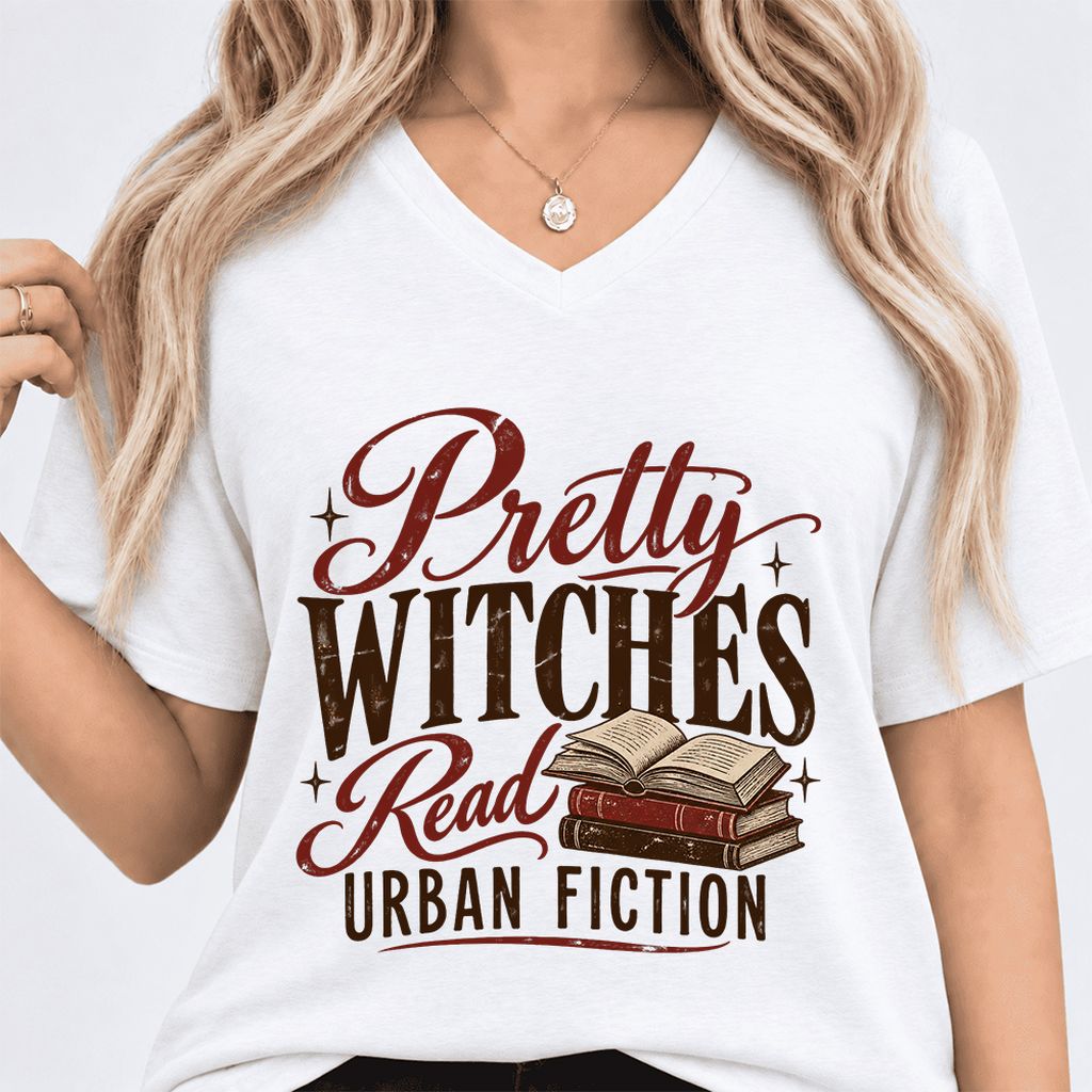Pretty Witches Read Urban Fiction Ultra-Soft V-Neck | Bold Book Lover Gift White