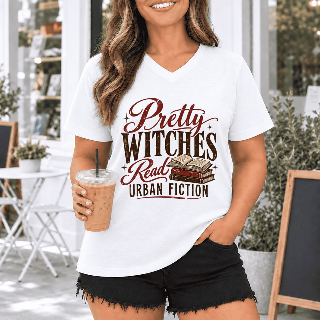 Pretty Witches Read Urban Fiction Ultra-Soft V-Neck | Bold Book Lover Gift White