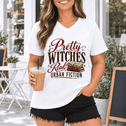Pretty Witches Read Urban Fiction Ultra-Soft V-Neck | Bold Book Lover Gift White
