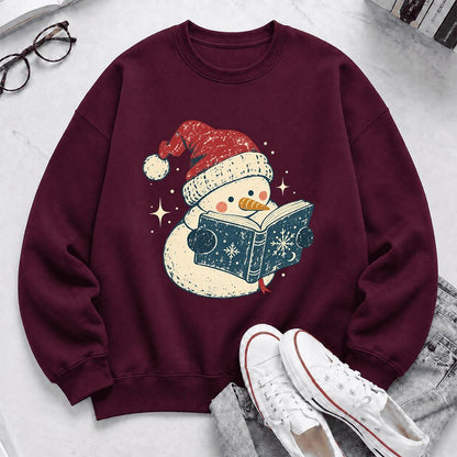 Reading Snowman Christmas Crewneck Sweatshirt | Cozy Christmas Reader Gift Maroon
