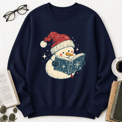 Reading Snowman Christmas Crewneck Sweatshirt | Cozy Christmas Reader Gift Navy