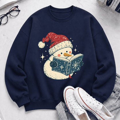 Reading Snowman Christmas Crewneck Sweatshirt | Cozy Christmas Reader Gift Navy