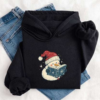 Reading Snowman Christmas Softstyle Hoodie | Cozy Christmas Reader Gift Black