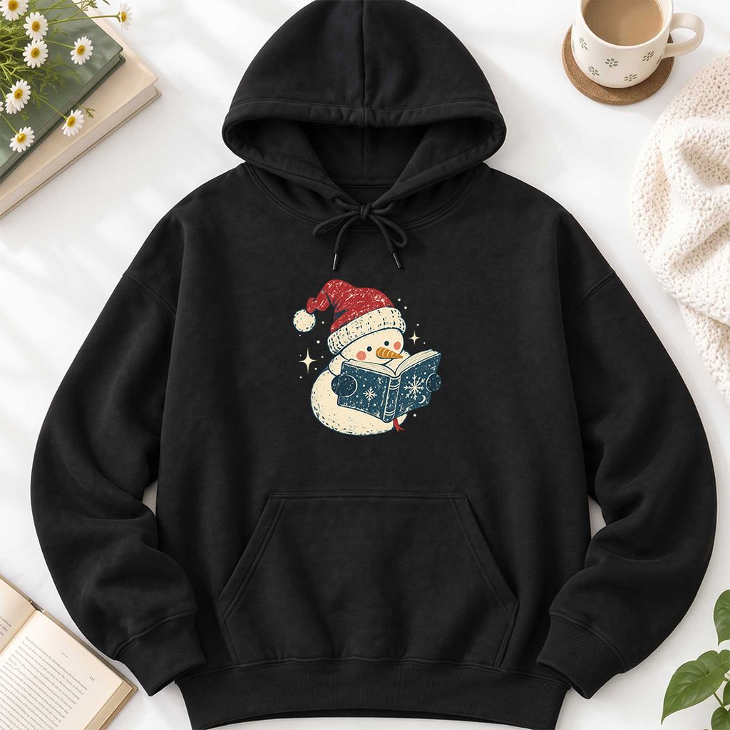 Reading Snowman Christmas Softstyle Hoodie | Cozy Christmas Reader Gift Black