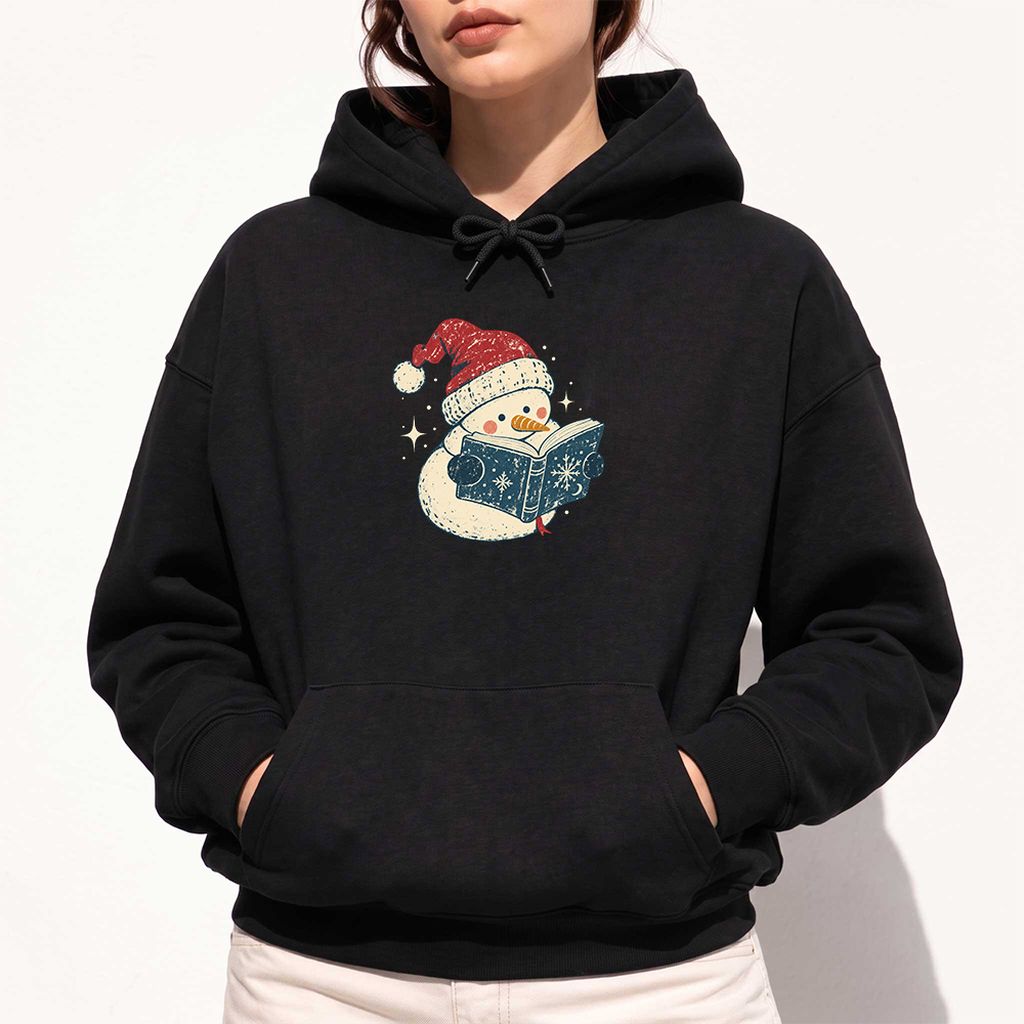 Reading Snowman Christmas Softstyle Hoodie | Cozy Christmas Reader Gift Black