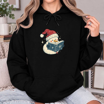 Reading Snowman Christmas Softstyle Hoodie | Cozy Christmas Reader Gift Black
