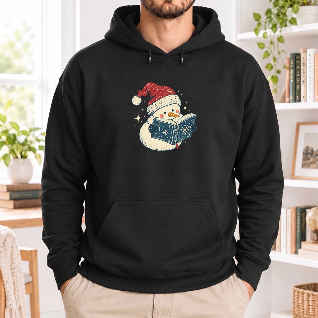 Reading Snowman Christmas Softstyle Hoodie | Cozy Christmas Reader Gift Black