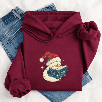 Reading Snowman Christmas Softstyle Hoodie | Cozy Christmas Reader Gift Maroon