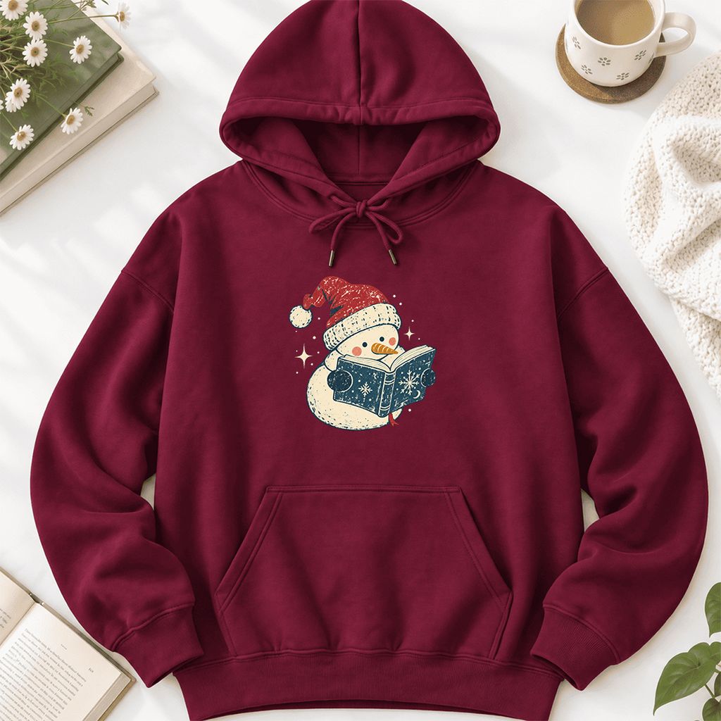 Reading Snowman Christmas Softstyle Hoodie | Cozy Christmas Reader Gift Maroon