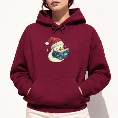 Reading Snowman Christmas Softstyle Hoodie | Cozy Christmas Reader Gift Maroon