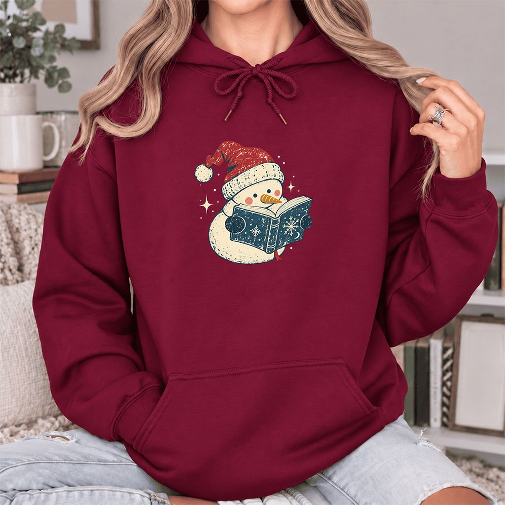 Reading Snowman Christmas Softstyle Hoodie | Cozy Christmas Reader Gift Maroon
