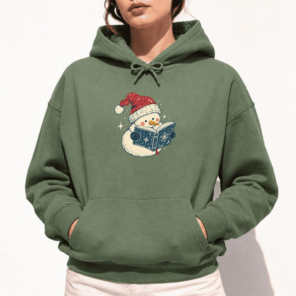 Reading Snowman Christmas Softstyle Hoodie | Cozy Christmas Reader Gift Military Green