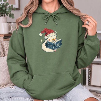 Reading Snowman Christmas Softstyle Hoodie | Cozy Christmas Reader Gift Military Green