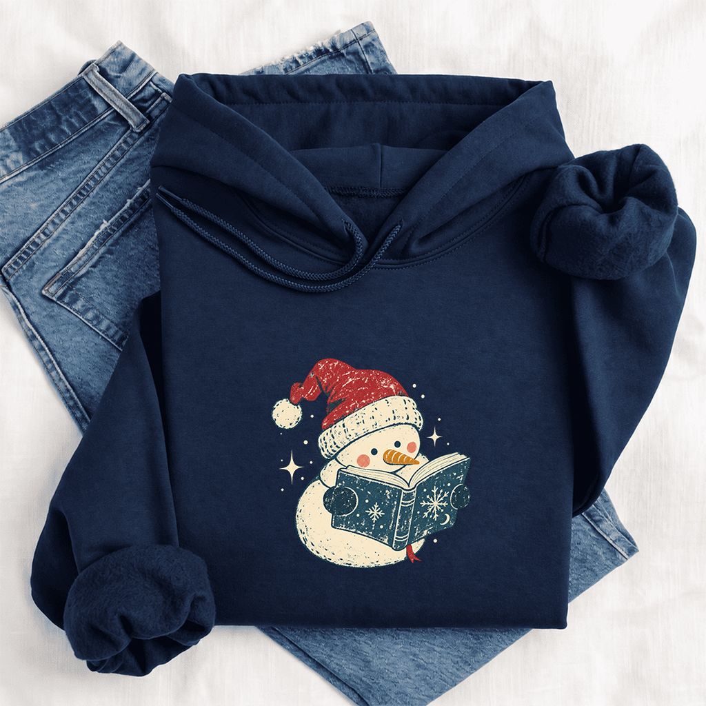Reading Snowman Christmas Softstyle Hoodie | Cozy Christmas Reader Gift Navy