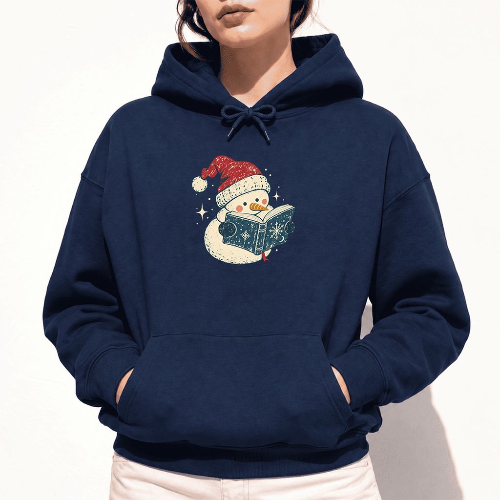 Reading Snowman Christmas Softstyle Hoodie | Cozy Christmas Reader Gift Navy
