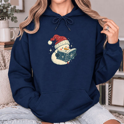 Reading Snowman Christmas Softstyle Hoodie | Cozy Christmas Reader Gift Navy