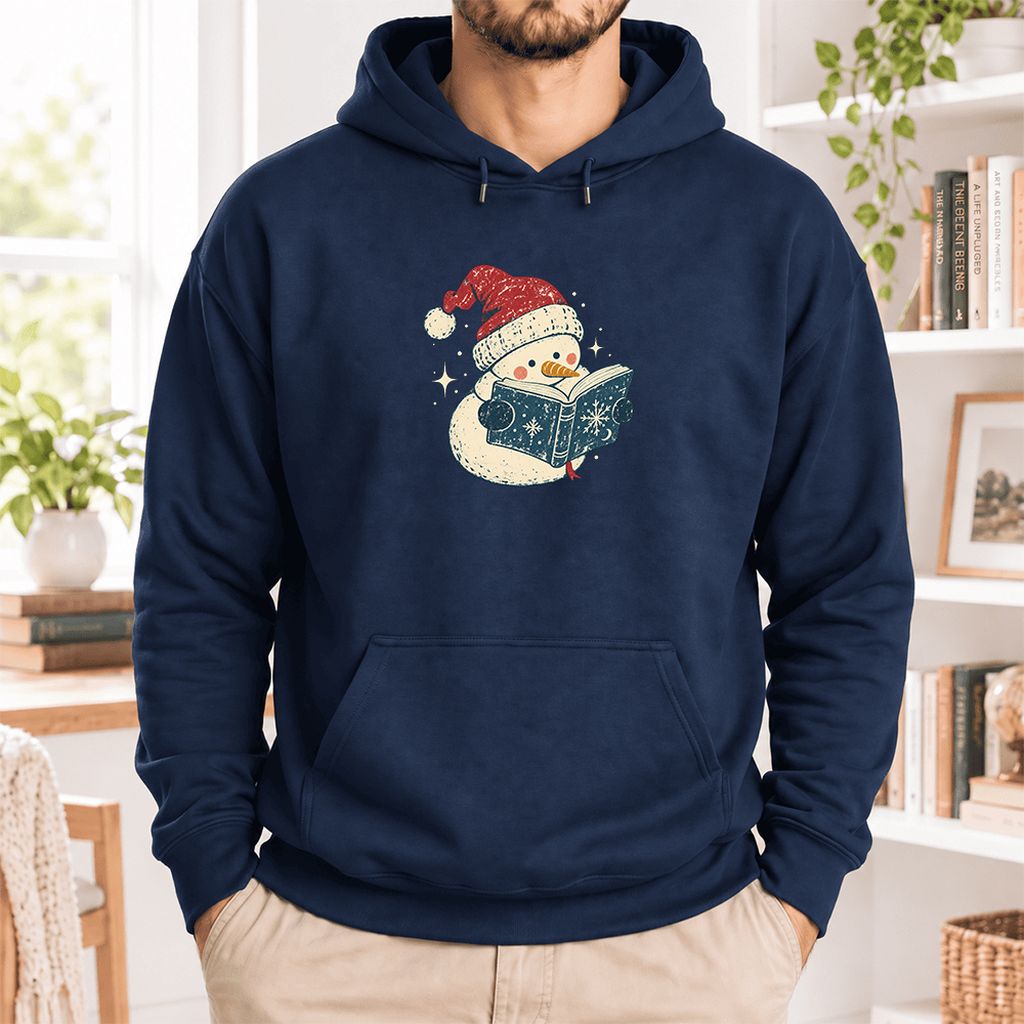 Reading Snowman Christmas Softstyle Hoodie | Cozy Christmas Reader Gift Navy