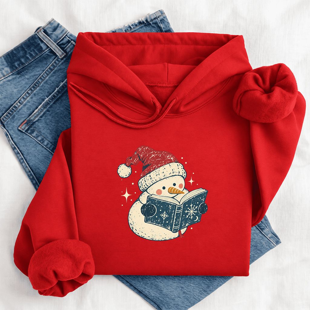 Reading Snowman Christmas Softstyle Hoodie | Cozy Christmas Reader Gift Red