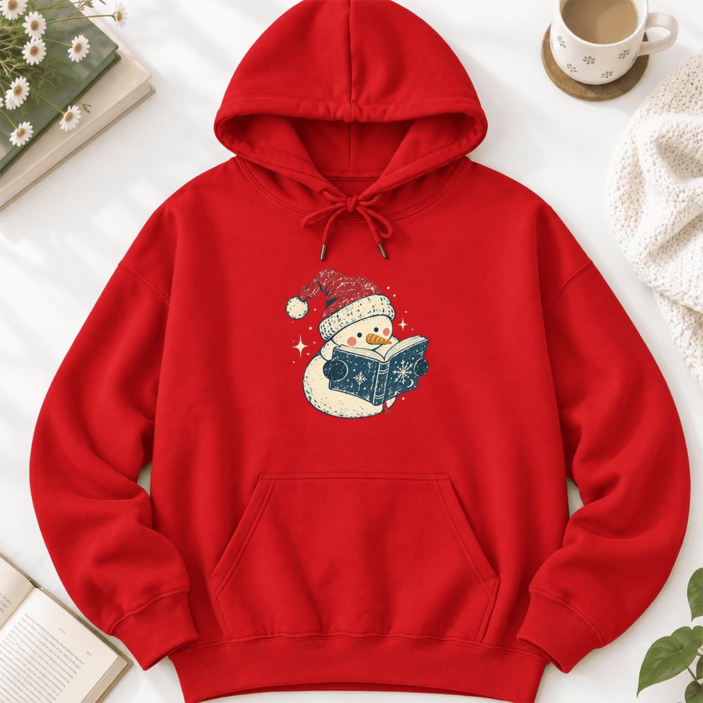 Reading Snowman Christmas Softstyle Hoodie | Cozy Christmas Reader Gift Red