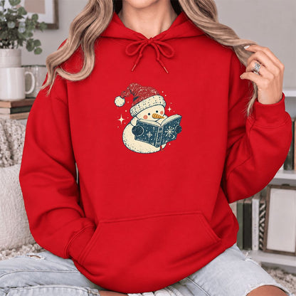 Reading Snowman Christmas Softstyle Hoodie | Cozy Christmas Reader Gift Red