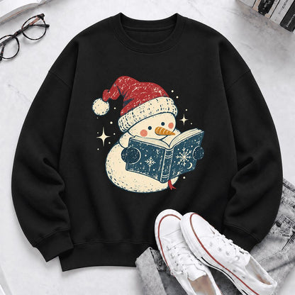Reading Snowman Christmas Softstyle Sweatshirt | Cozy Christmas Reader Gift Black
