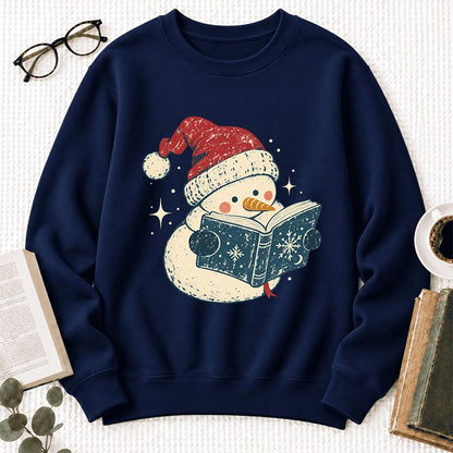 Reading Snowman Christmas Softstyle Sweatshirt | Cozy Christmas Reader Gift Navy