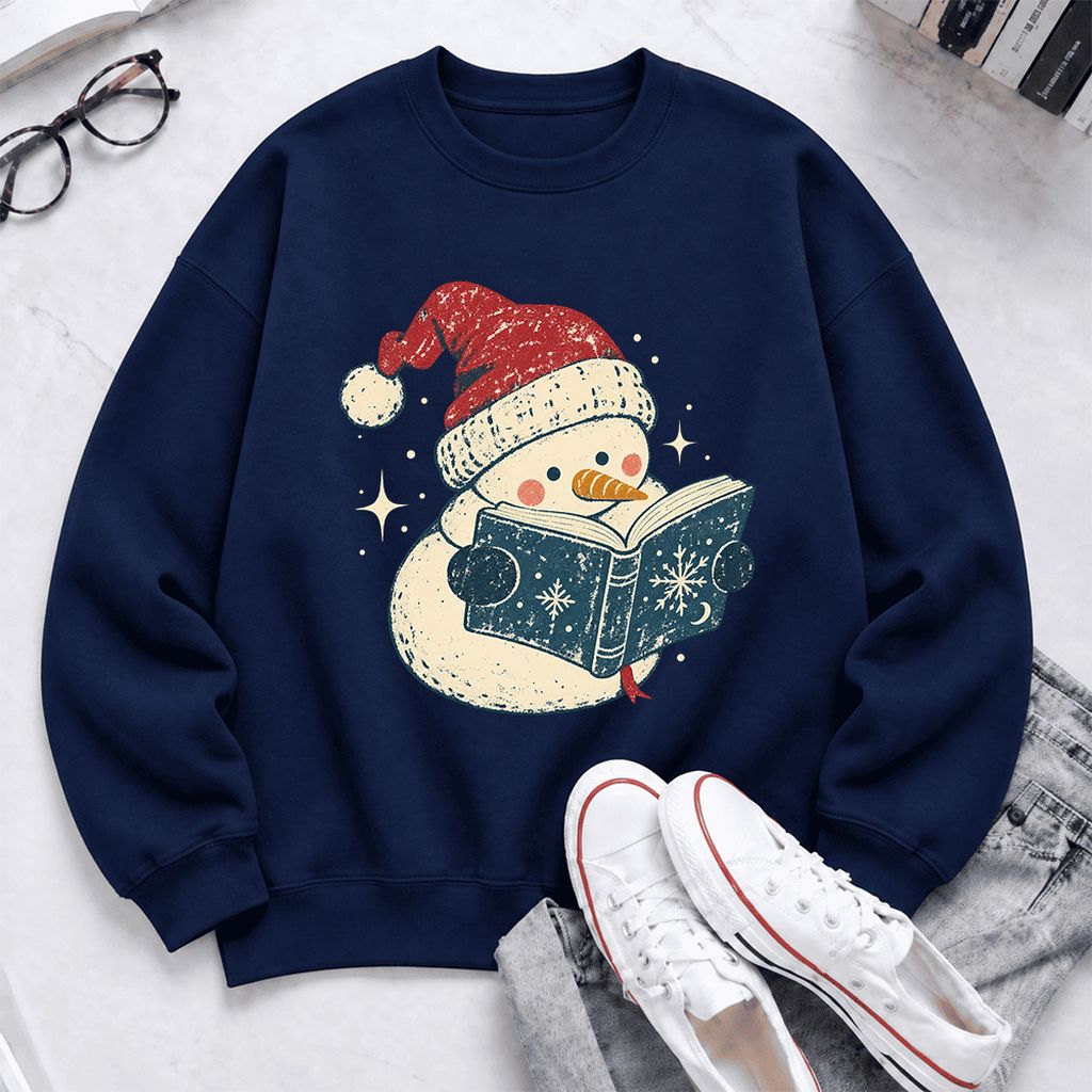 Reading Snowman Christmas Softstyle Sweatshirt | Cozy Christmas Reader Gift Navy