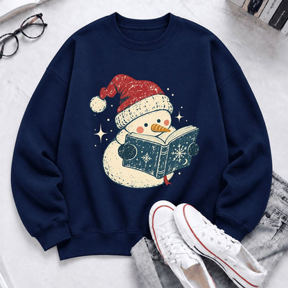 Reading Snowman Christmas Softstyle Sweatshirt | Cozy Christmas Reader Gift Navy