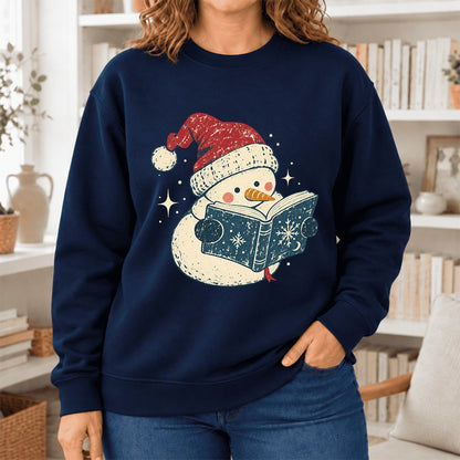 Reading Snowman Christmas Softstyle Sweatshirt | Cozy Christmas Reader Gift Navy