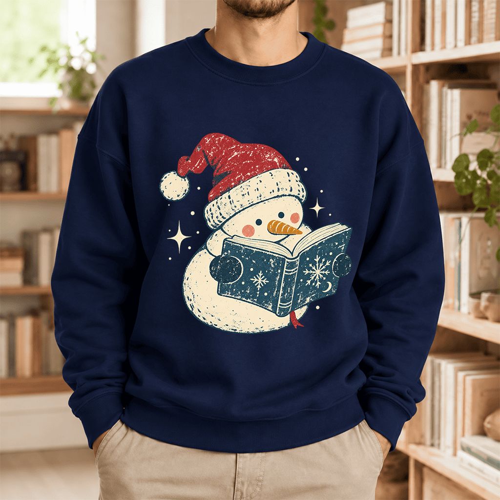 Reading Snowman Christmas Softstyle Sweatshirt | Cozy Christmas Reader Gift Navy