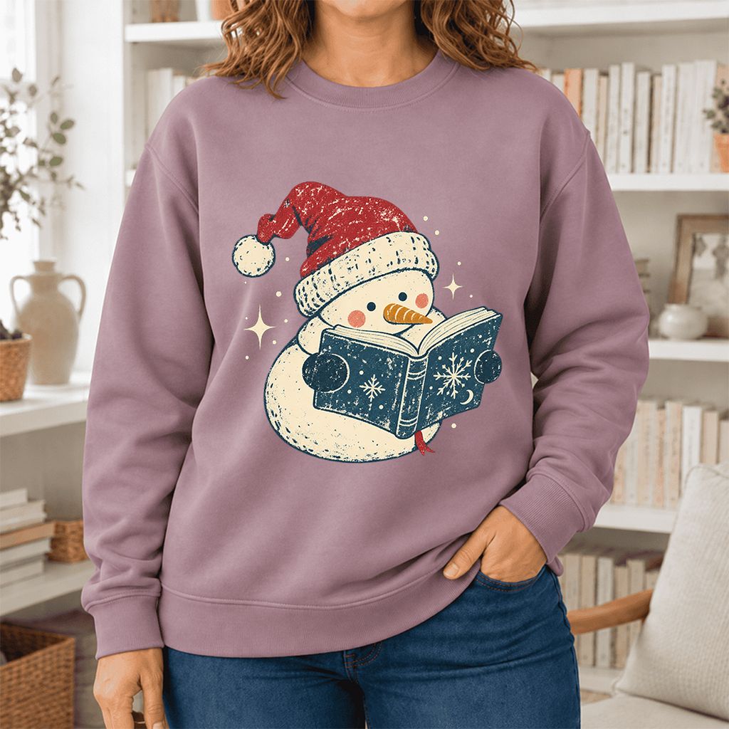 Reading Snowman Christmas Softstyle Sweatshirt | Cozy Christmas Reader Gift Paragon