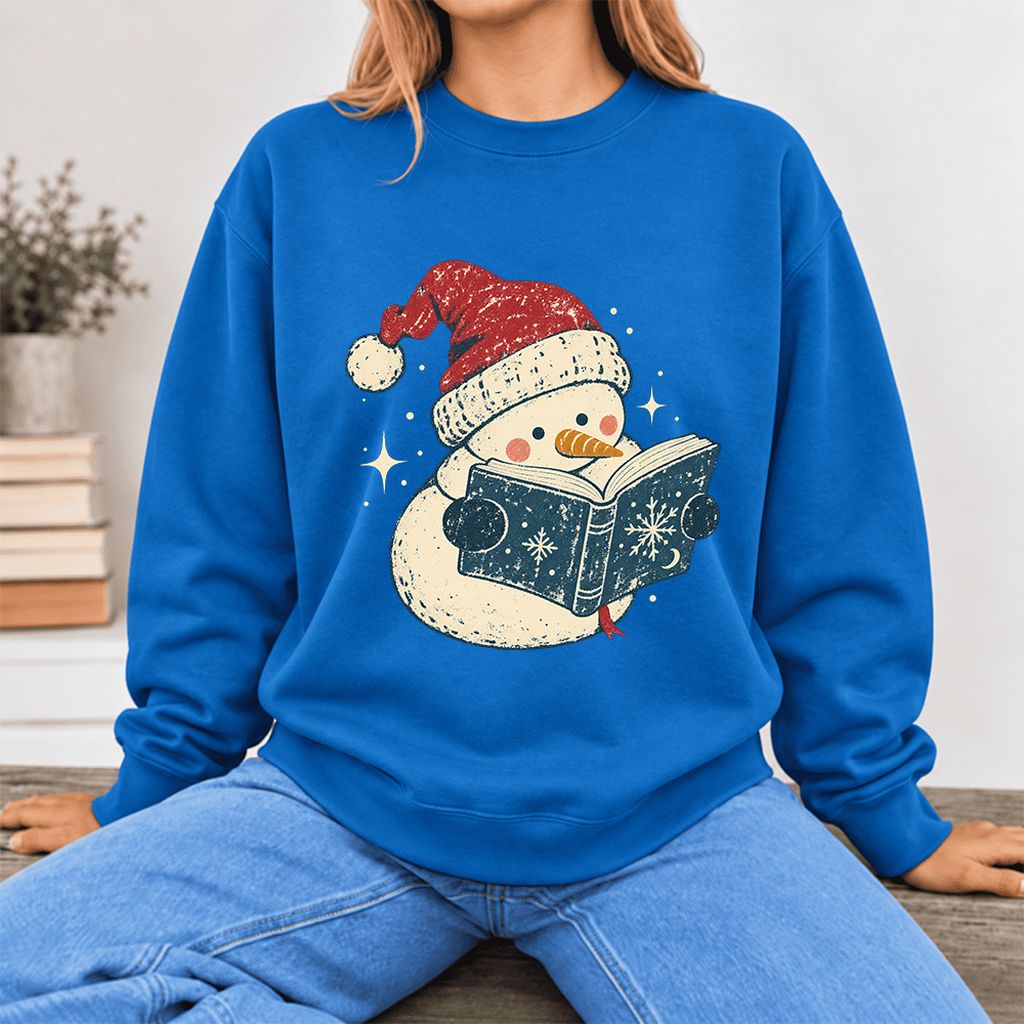 Reading Snowman Christmas Softstyle Sweatshirt | Cozy Christmas Reader Gift Royal