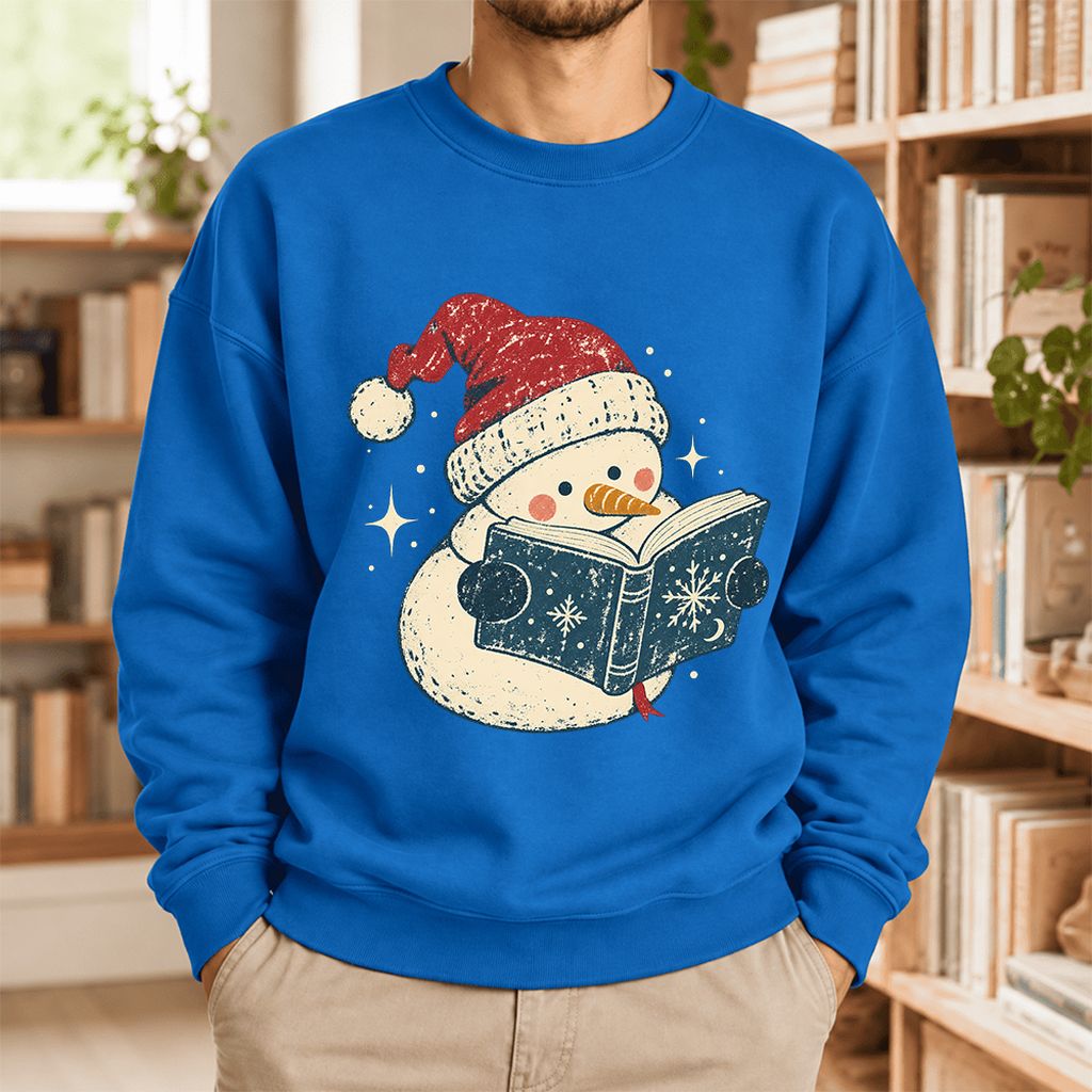 Reading Snowman Christmas Softstyle Sweatshirt | Cozy Christmas Reader Gift Royal
