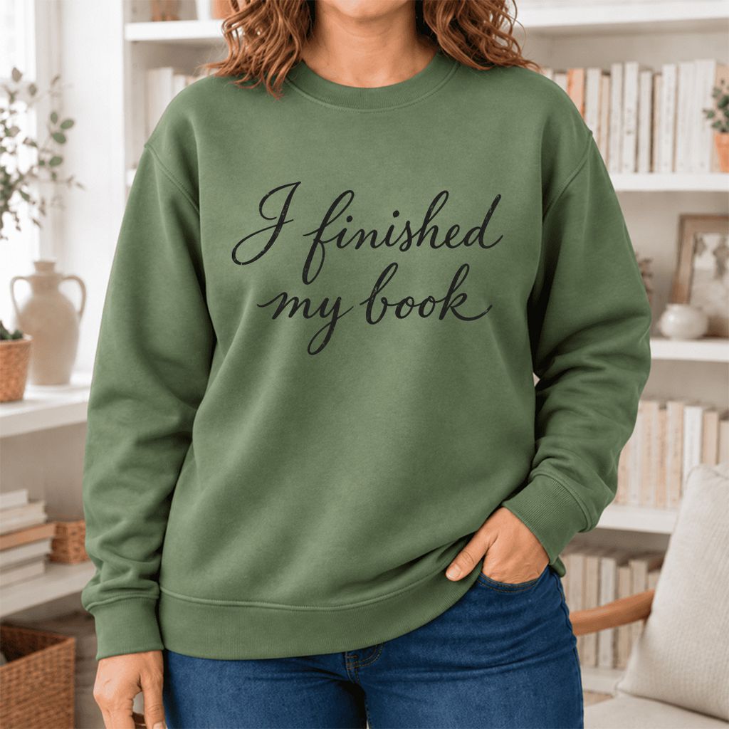 I Finished My Book Softstyle Sweatshirt | Book Lover Gift Military Green