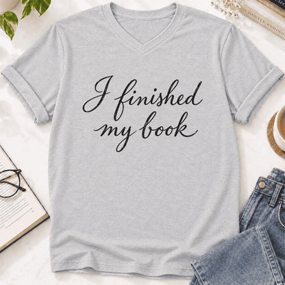 I Finished My Book Ultra-Soft V-Neck | Book Lover Gift Ash