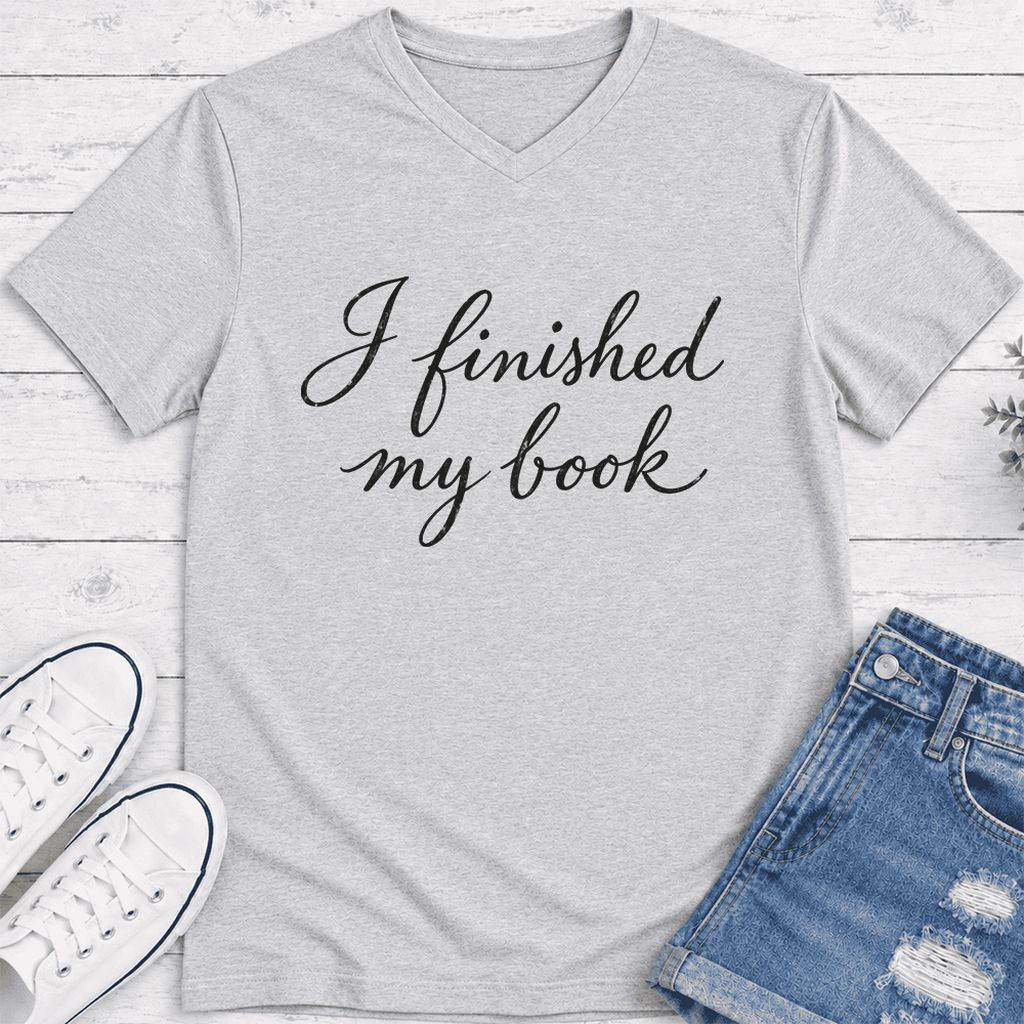 I Finished My Book Ultra-Soft V-Neck | Book Lover Gift Ash