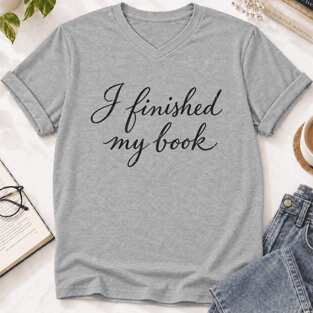 I Finished My Book Ultra-Soft V-Neck | Book Lover Gift Athletic Heather