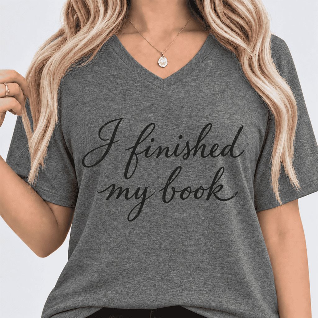 I Finished My Book Ultra-Soft V-Neck | Book Lover Gift Deep Heather