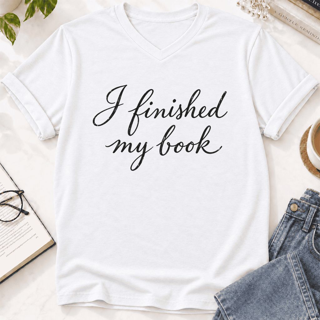 I Finished My Book Ultra-Soft V-Neck | Book Lover Gift White