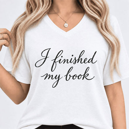 I Finished My Book Ultra-Soft V-Neck | Book Lover Gift White