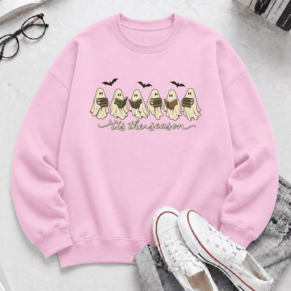 'Tis The Season Reading Ghosts Crewneck Sweatshirt | Halloween Book Lover Gift Light Pink