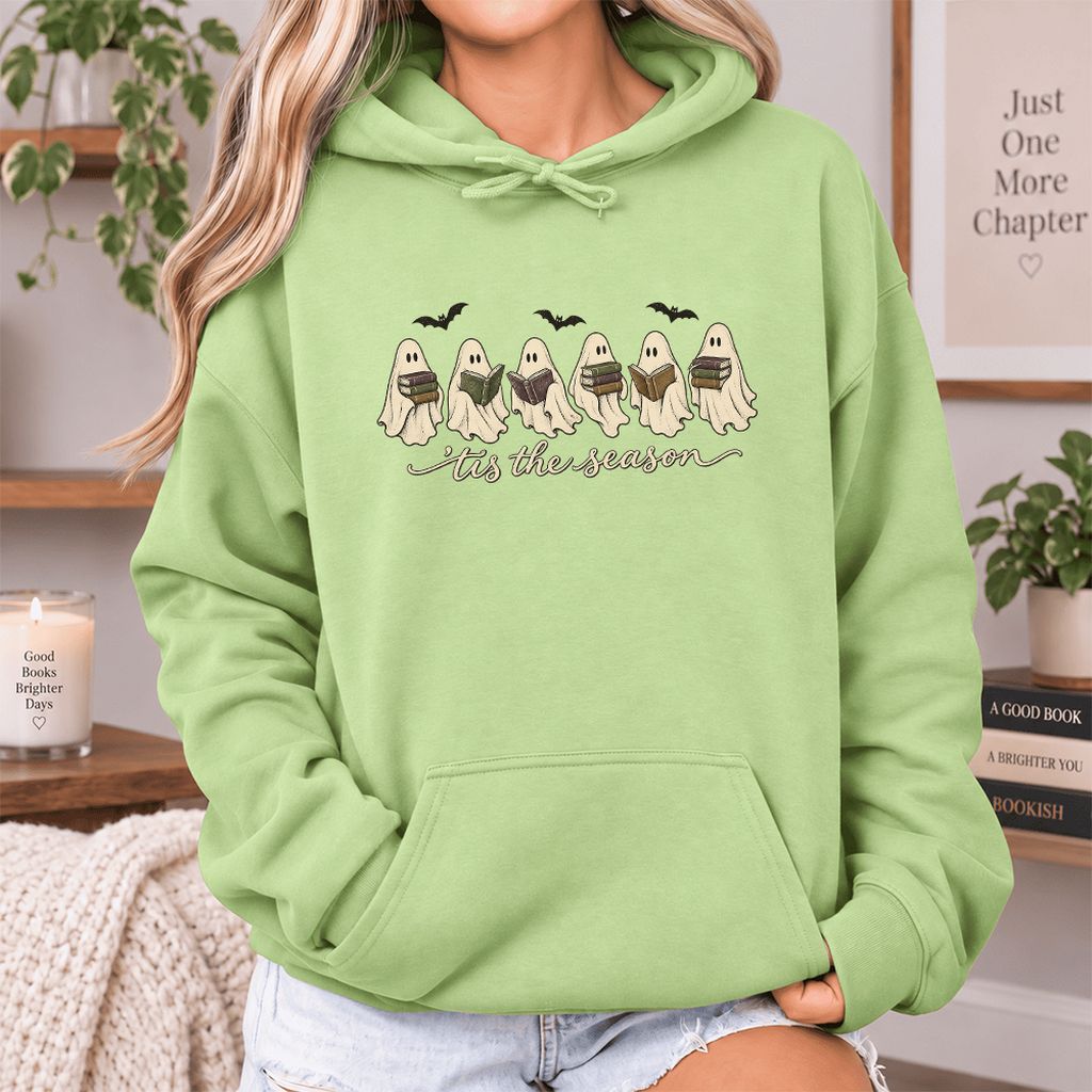 'Tis The Season Reading Ghosts Softstyle Hoodie | Halloween Book Lover Gift Pistachio