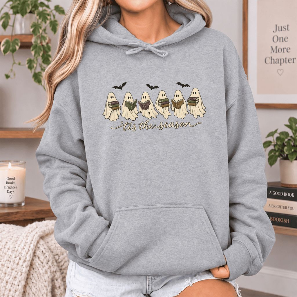 'Tis The Season Reading Ghosts Softstyle Hoodie | Halloween Book Lover Gift Sport Grey