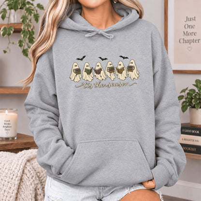 'Tis The Season Reading Ghosts Softstyle Hoodie | Halloween Book Lover Gift Sport Grey